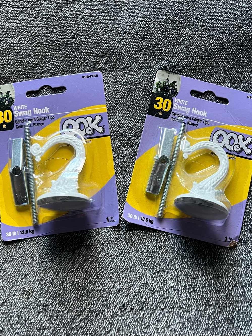 White Swag Wall Hook - 30 lb Hanging Hook (Pack of 2)